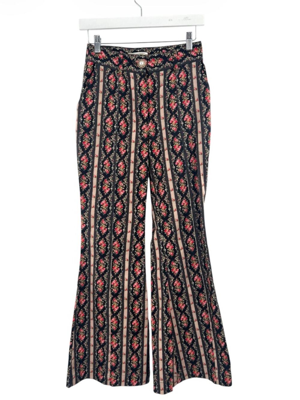 LoveShackFancy Meyerson Flare Pant vintage floral stripe sz 00
